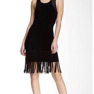 Shoshanna Size S Sleeveless Knit Sheath Dress Fringe Hem Black Gatsby 20s